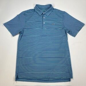 Vineyard Vines Striped Polo Shirt Short Sleeve Blue Green Whale Logo Mens Size S